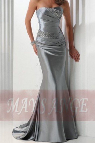 Long Formal Silver Dress Bodice Draped And Beaded - L066 #1