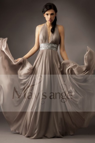 A-Line High Neck Long Chiffon Evening Dress - L070 #1