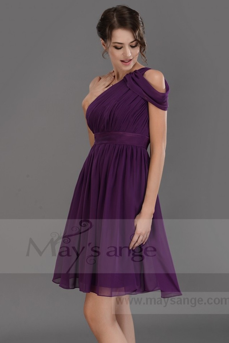 One Shoulder Chiffon Purple Short Party Dress