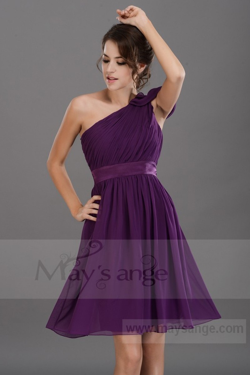 One Shoulder Chiffon Purple Short Party Dress