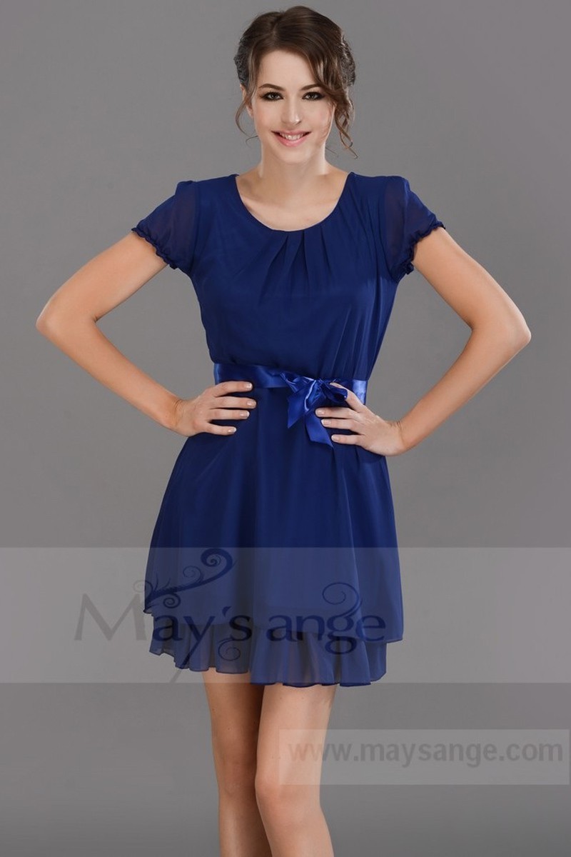 robe courte de cocktail drapee bleu argentee