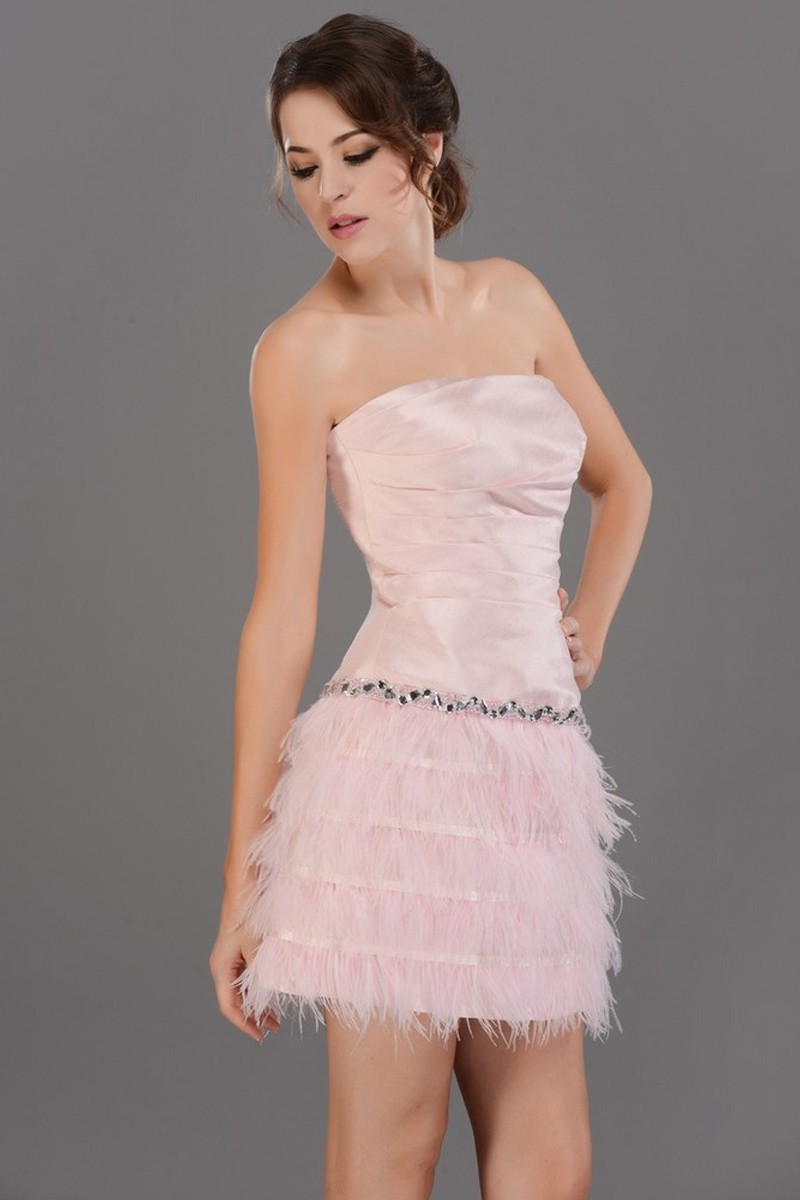 pink feather cocktail dress