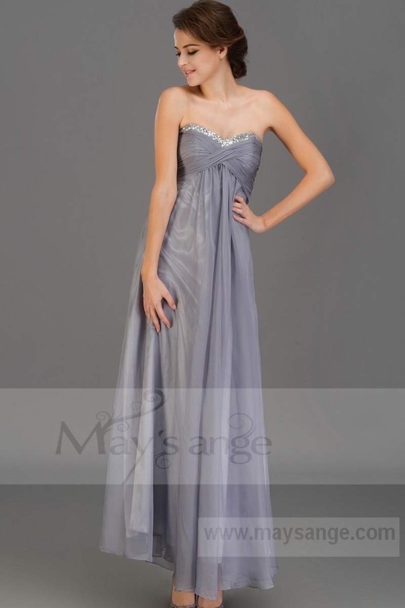 Robe Longue De Soiree Cœur Diamant Couleur Gris Souris Maysange