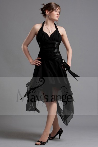 Black Party Dress With Asymmetrical hem - L082 #1