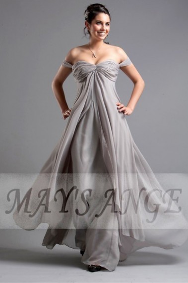 Floor-Length Off-The-Shoulder Gray Plus-Size Cocktail Dress - L091 #1