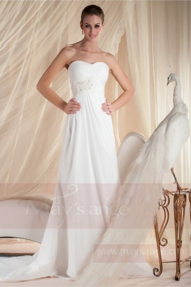 A-Line Strapless Court Train Chiffon Wedding Dress With Pearls - M356 #1