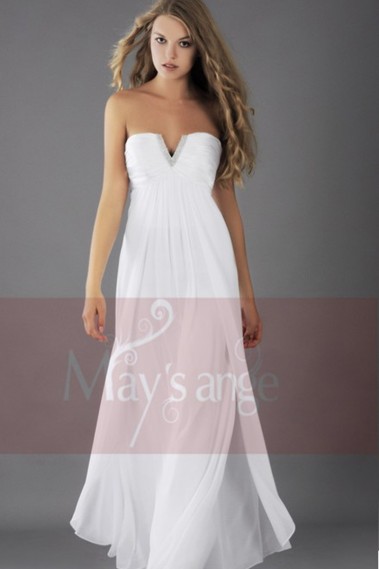 Strapless White Cocktail Dress In Chiffon Fabric With V Rhinestones - L113 #1