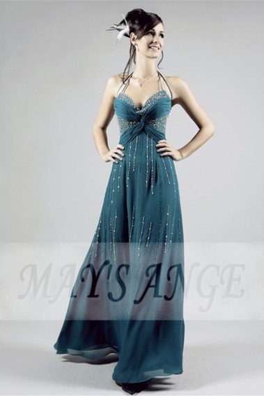 Sexy Long Cocktail Dress in Duck Blue Color With Rain of Silver Glitter - L119 #1