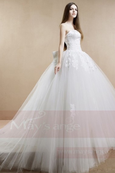 robe romantique de mariage grand nœud au dos plus un boléro en voile - M361 #1