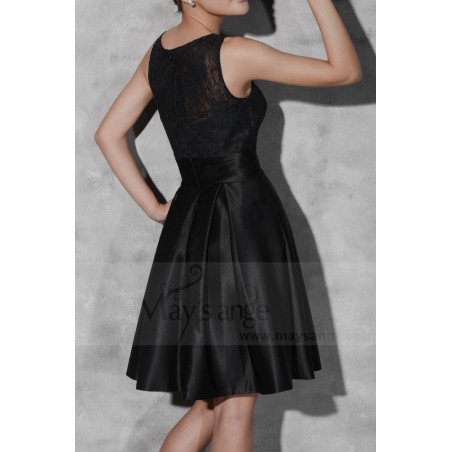 Robe De Cocktail Dentelle Et Satin Noire Et Col Rond - Ref C804 - Robe ...