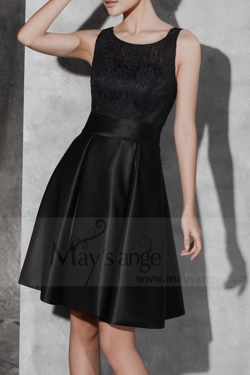 Robe De Cocktail Dentelle Et Satin Noire Et Col Rond - Ref C804 - Robe ...