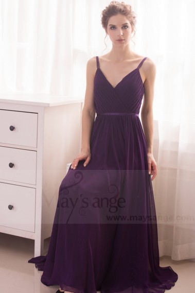 robe de soiree long violet ceinture fine satin - L746 #1
