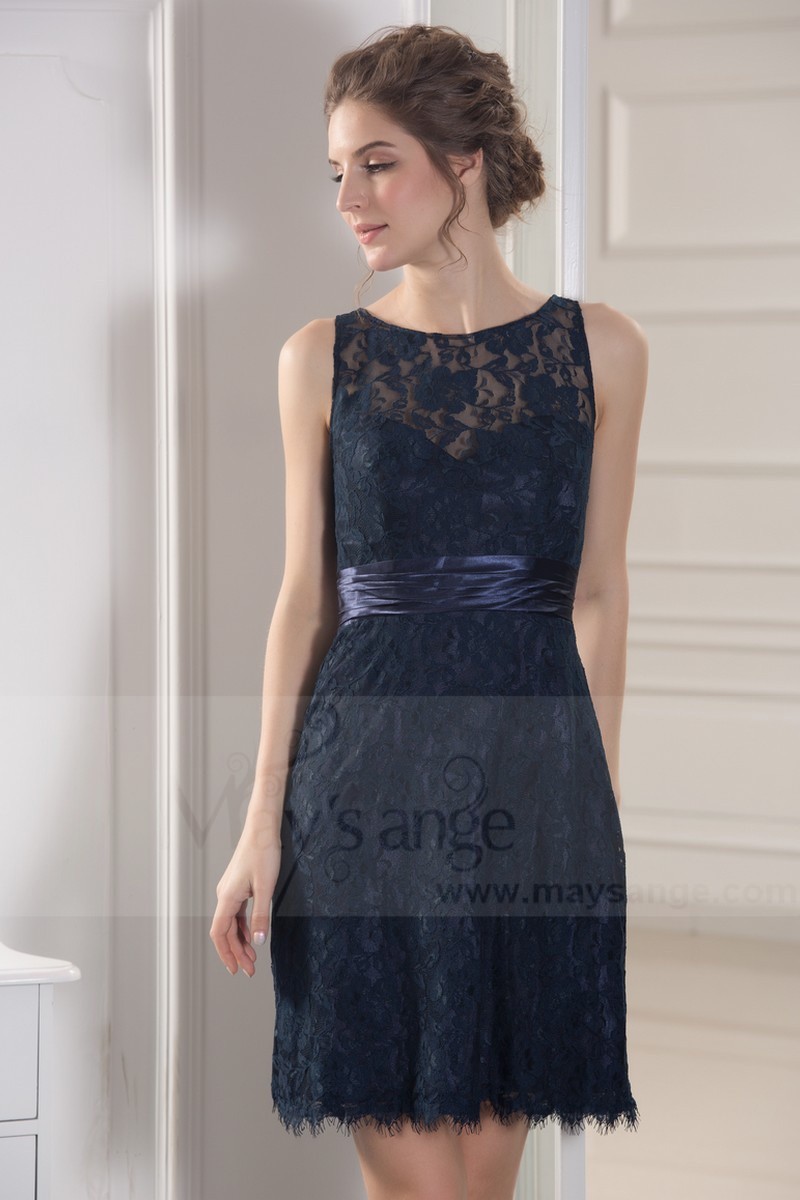 Robes De Cocktail En Dentelle Bleu Nuit Dos Nu - Ref C790 - Robe De ...