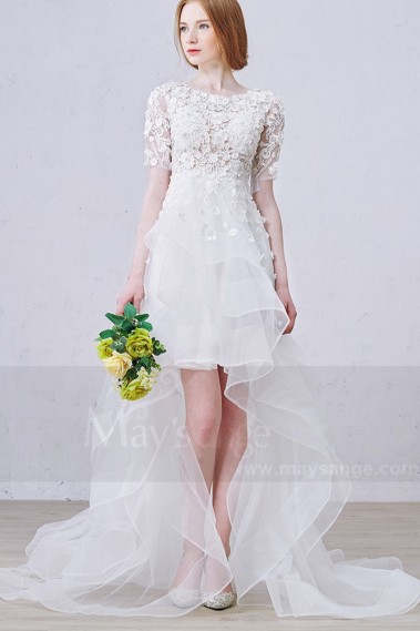 Asymmetry Half Sleeves Embroidered Organza Civil Wedding Dress - M365 #1