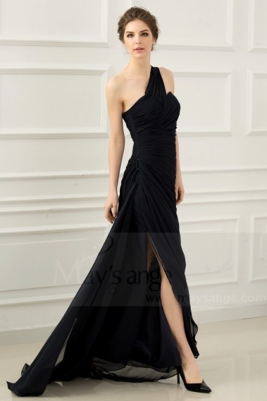 One Shoulder Long Black Blue Prom Dress With Slit - L531 #1