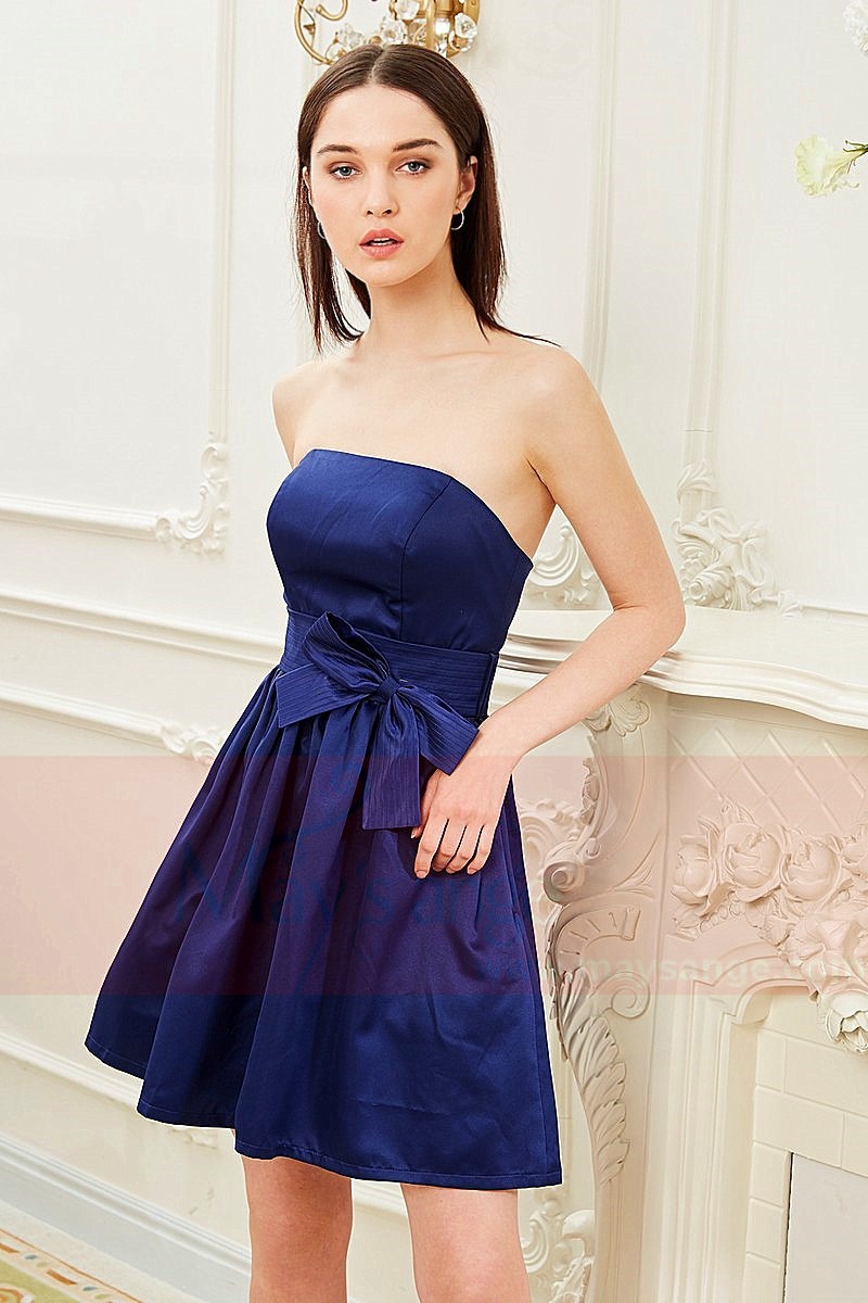 Strapless blue dress with a nice bow tie C843