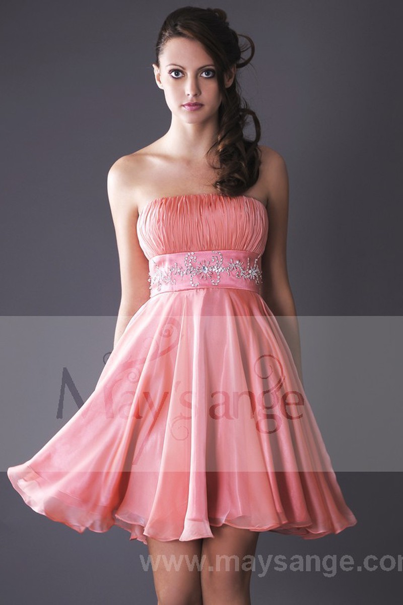 Peach Strapless Cocktail Dress 8392