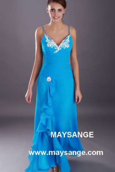 Long V Neckline Blue Summer Dress - L045 #1