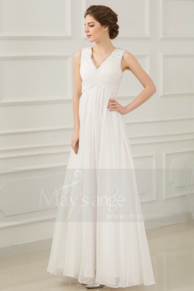 Soft Long White Evening Dress V Neckline - L202 #1