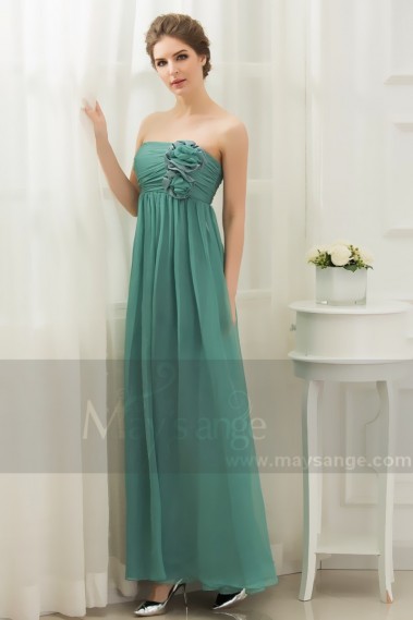 Green Cocktail Dress Sleeveless And Pleated Bodice With Flowers - L002 #1