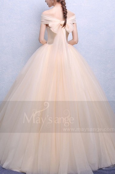 Strapless Tulle Champagne Wedding Dress With Lace Bodice - M374 #1