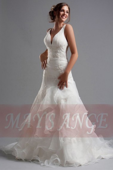 V-Neck Lace wedding dresses Hailey with Ruffles - M031 #1