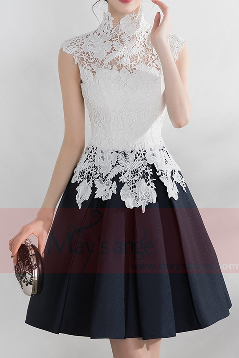 White Cocktail Dress With Lace Bodice