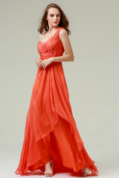 Sleeveless Orange Dress One Shoulder With Slit - L173 #1