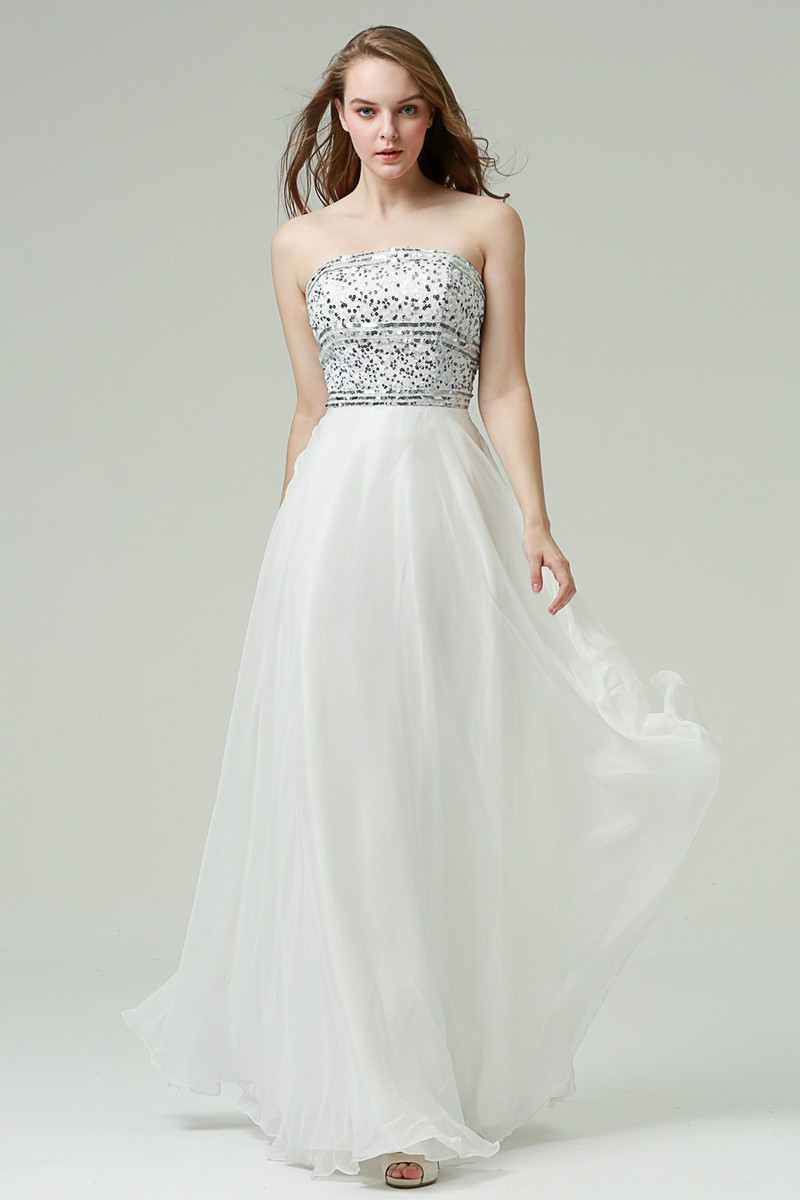 strapless white prom dress