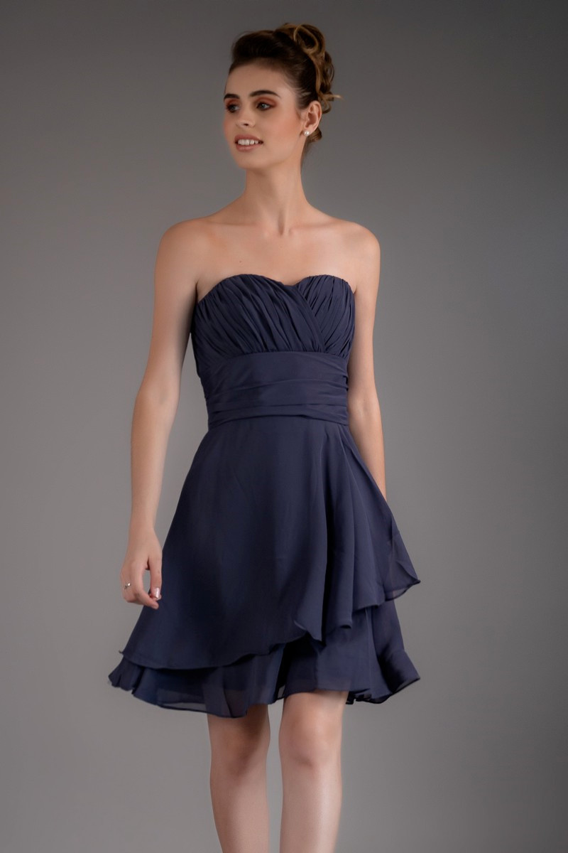 Short Blue Cocktail Dress With Draped Sweetheart Neckline