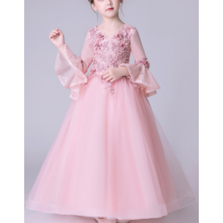 Robe Princesse Petite Fille Rose En Tulle Douce Manches ...